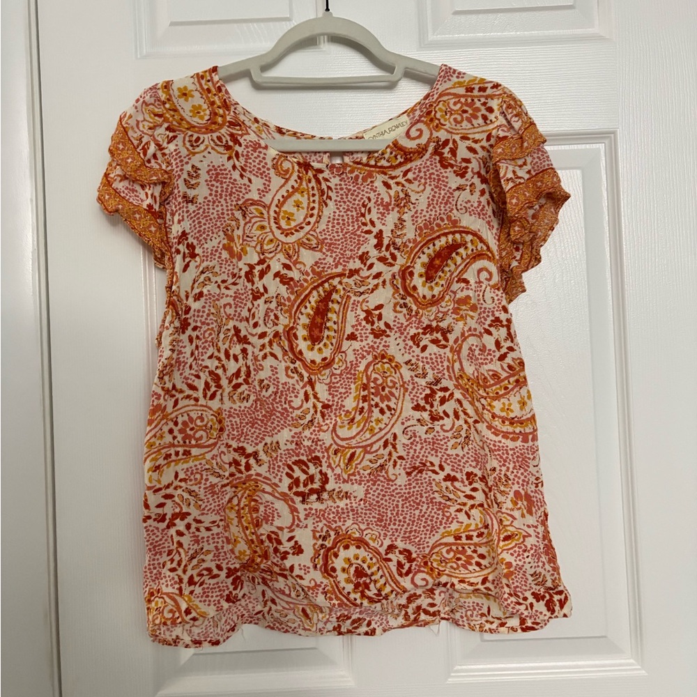 Cynthia Rowley Orange and White Paisley Blouse